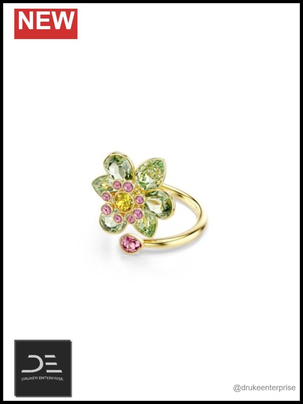 Swarovski Crystal Flower Open Ring Gold-Tone Size 8 Statement Jewelry